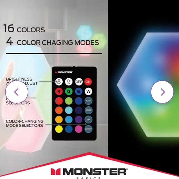 Hexagon Remote Control Multi-Color LED Touch Light, Wall-Mounted, Four Color-Cha - Picture 7 of 7